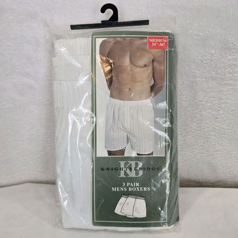 Vtg Knights Bridge Boxers Shorts Underwear 3 Pairs Sz Medium White Cotton Blend